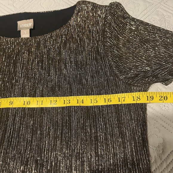 Chicos Shimmer Gold Sparkle Short Sleeve Lined Pullover Dress Size 1/‎ M - Picture 4 of 5